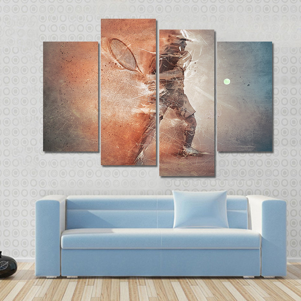 Tennis Player Hitting The Ball Illustration Canvas Wall Art