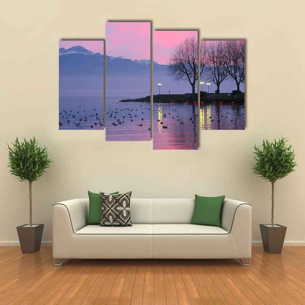 Sunset On Lake Geneva Canvas Wall Art