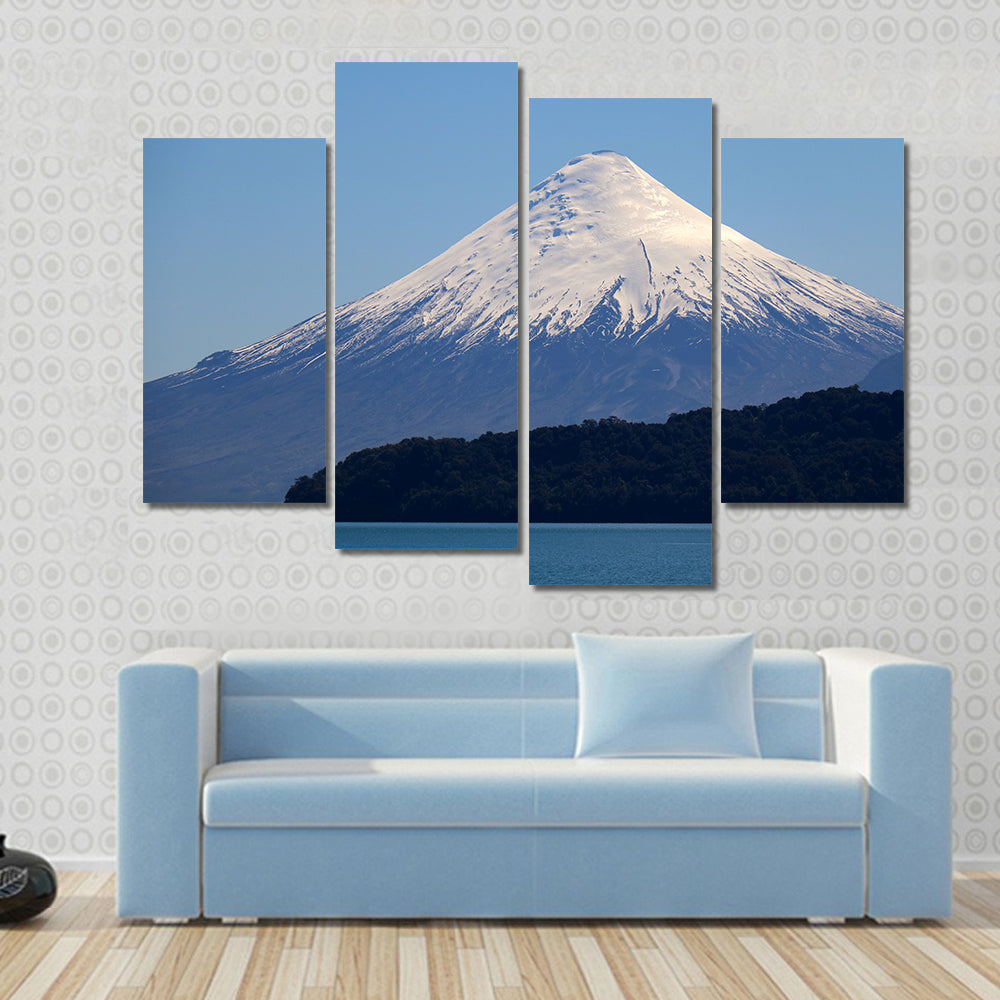 Snow-capped Volcano Over Calm Lake Canvas Wall Art