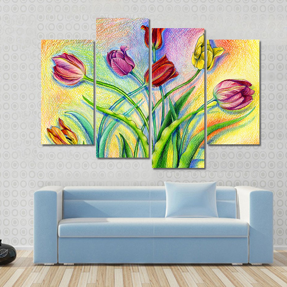 Multicolor Pencils Tulips Canvas Wall Art