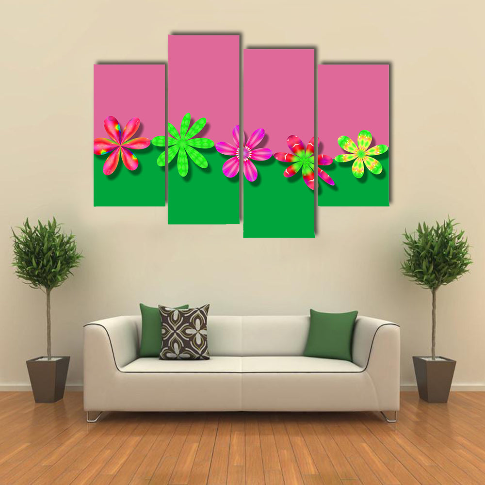 Fantasy Pink &amp; Green Flowers Canvas Wall Art