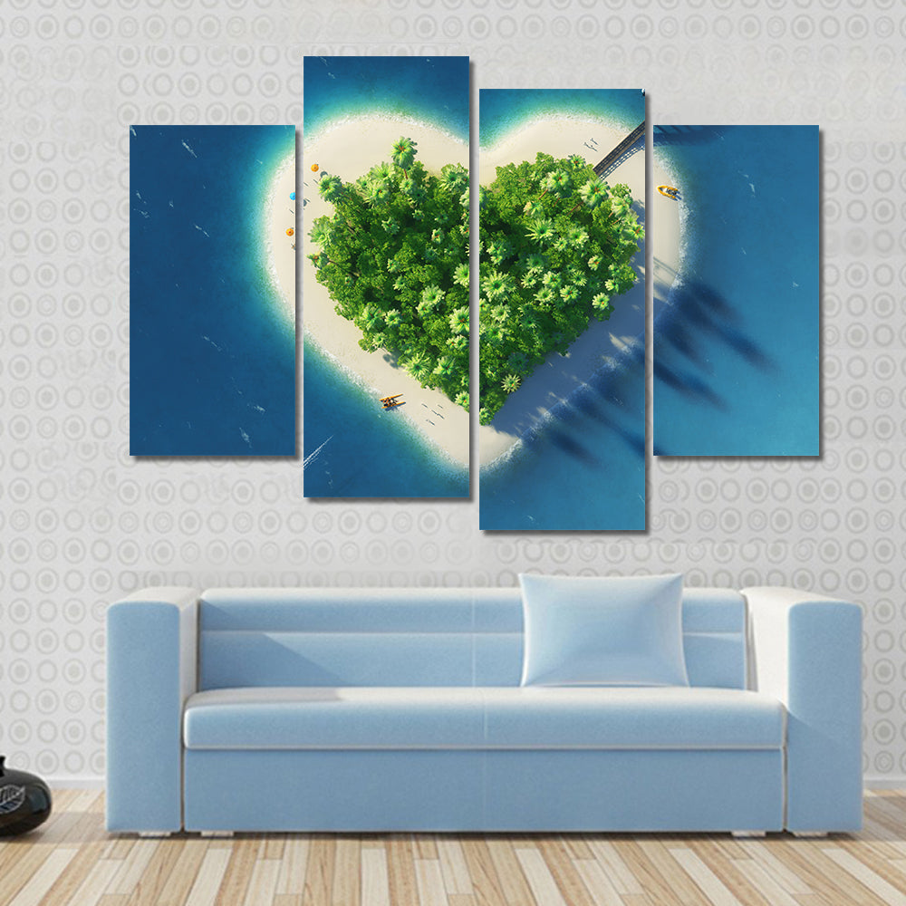 Heart-shaped Tropical Island Aerial View Canvas Wall Art