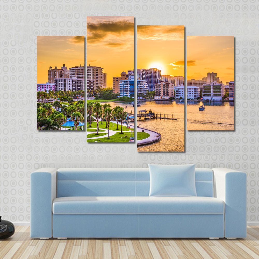 Sarasota Downtown Skyline at Golden Hour Canvas Wall Art