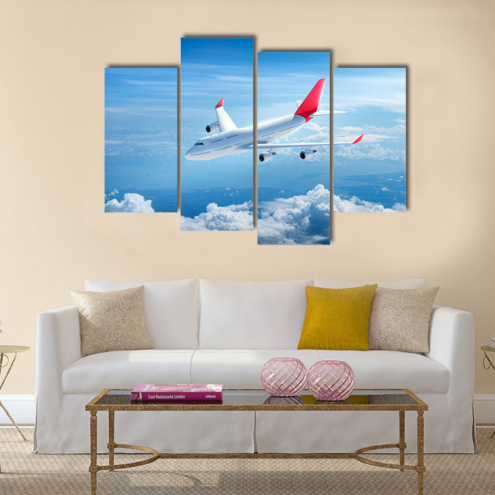 Four-engine Jet Above Clouds Canvas Wall Art