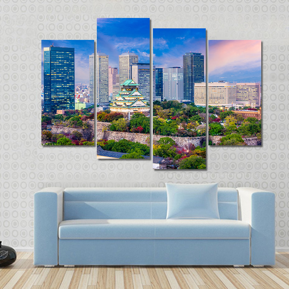 Osaka Castle and City Skyline at Dusk Canvas Wall Art