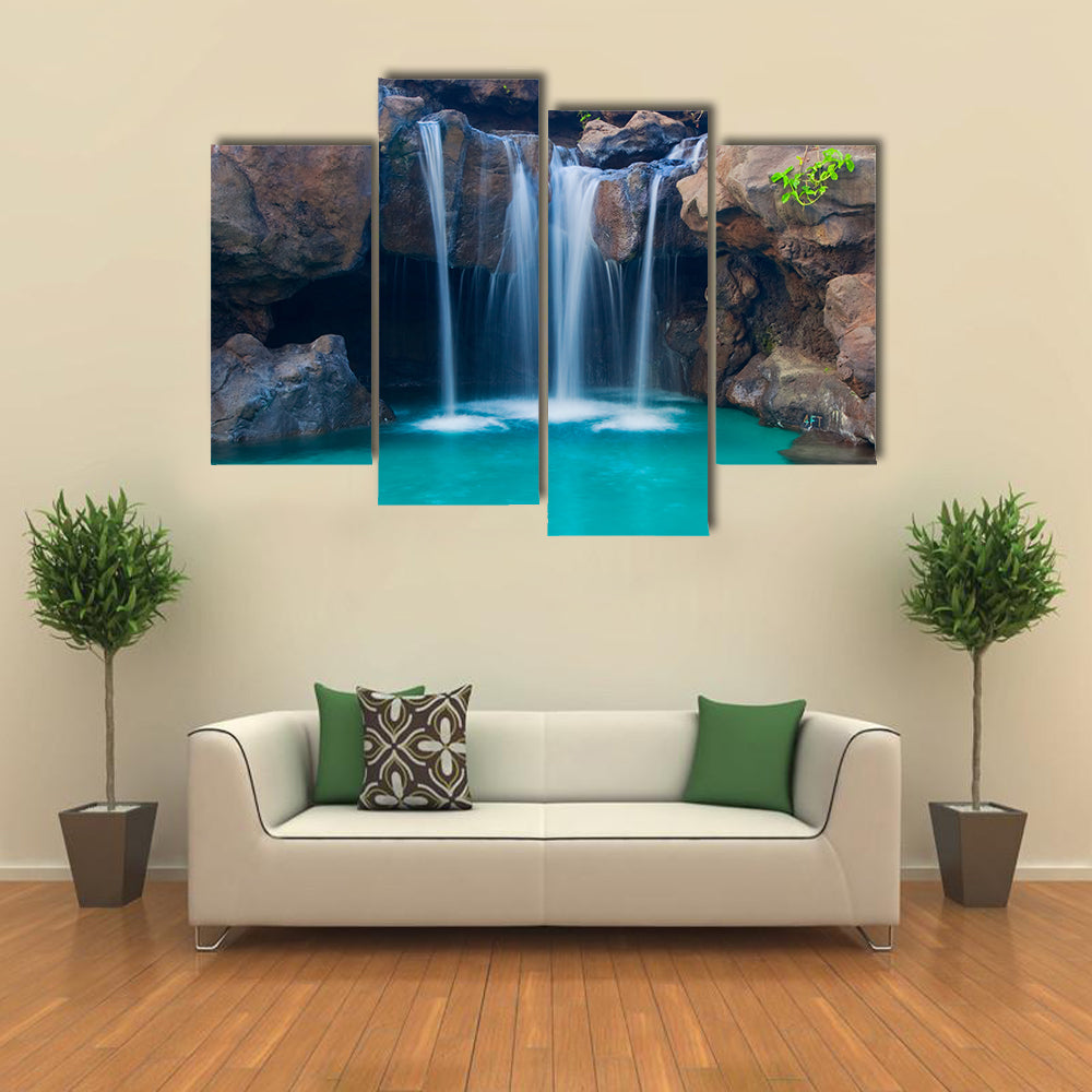 Waterfall Into Hotel Pool In Hawaii Canvas Wall Art