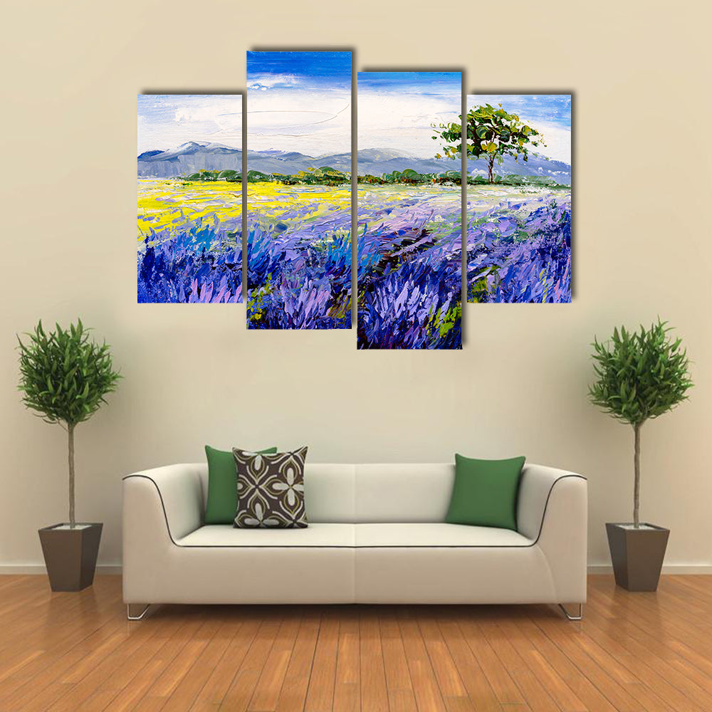 Lavender Field with Lone Tree Canvas Wall Art