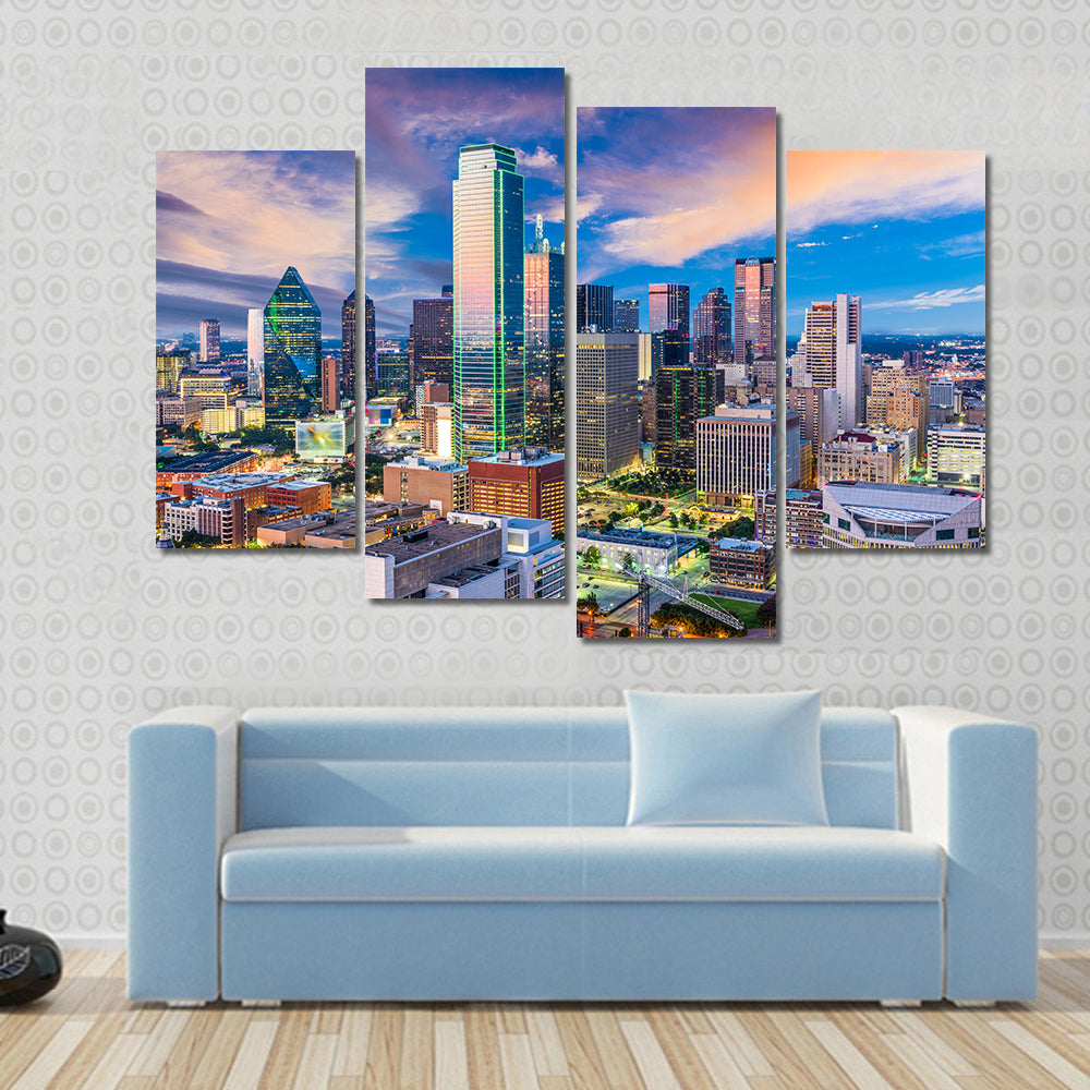 Dallas Skyline at Twilight Canvas Wall Art