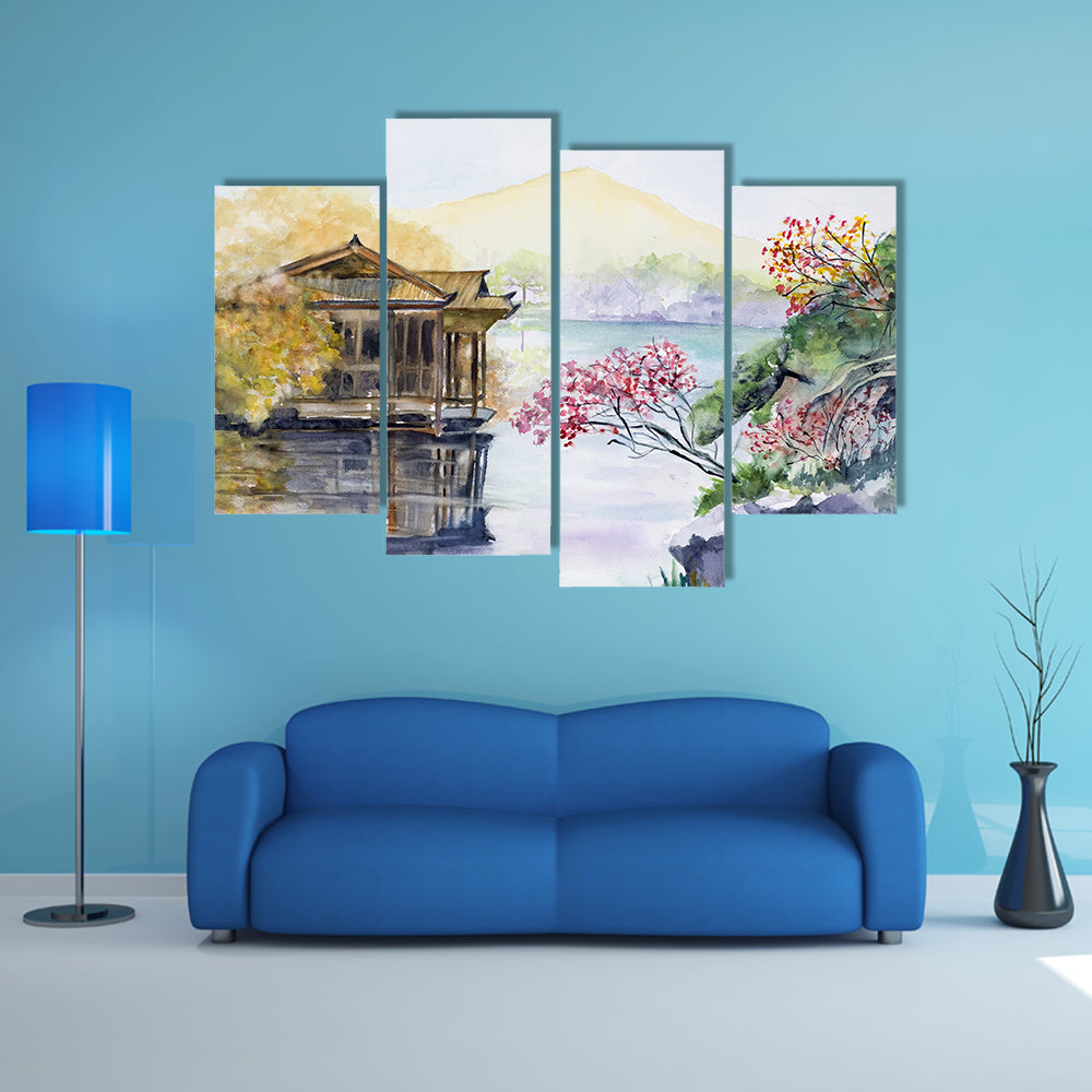 West Lake Pavilion and Blossoms Canvas Wall Art
