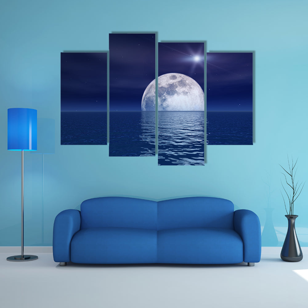 Quasar Star Over Night Moon Over Sea Wall Art