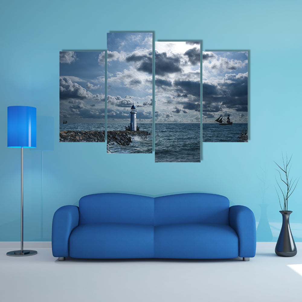 Lighthouse In Sea Storm Wall Art