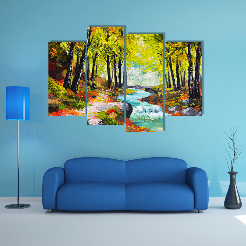 River in Autumn Forest Canvas Wall Art