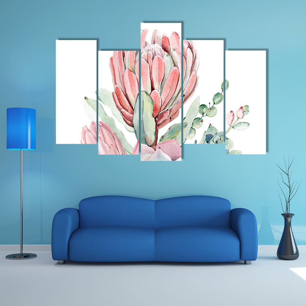 Vintage Protea and Succulents Bouquet Canvas Wall Art