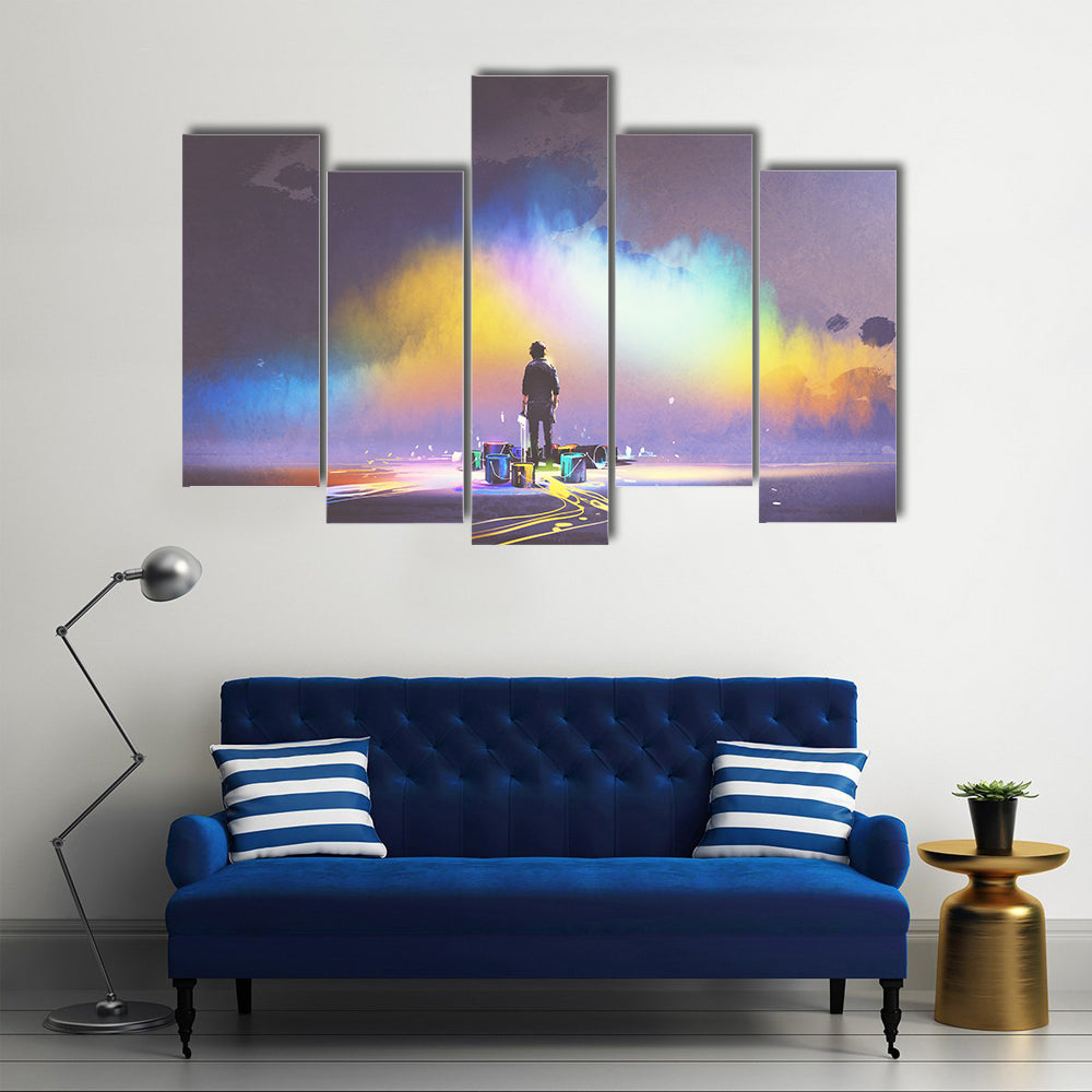 Creative Mind Silhouette with Color Explosion Canvas Wall Art