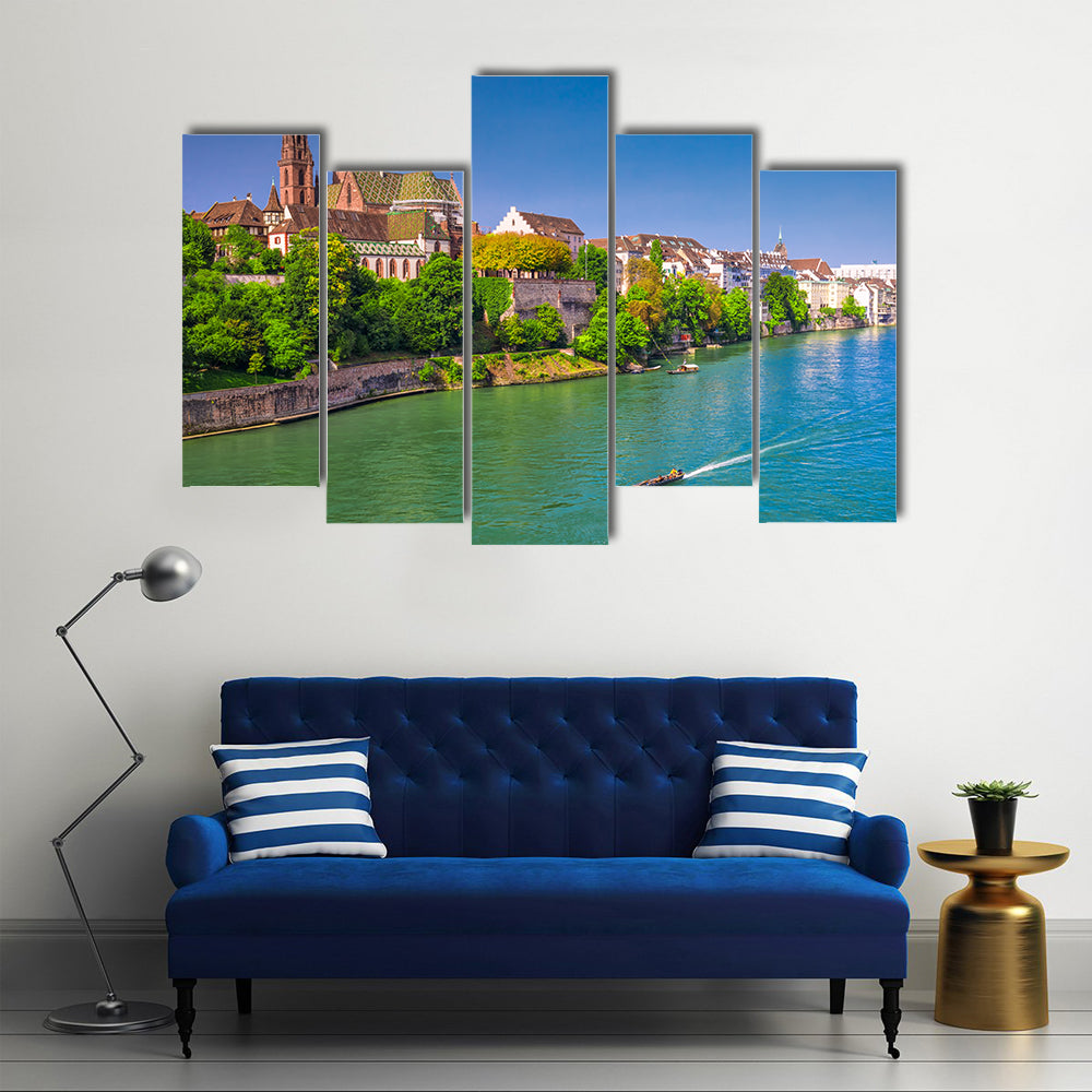 Old City Center Of Basel With Munster Cathedral Switzerland Canvas Wall Art