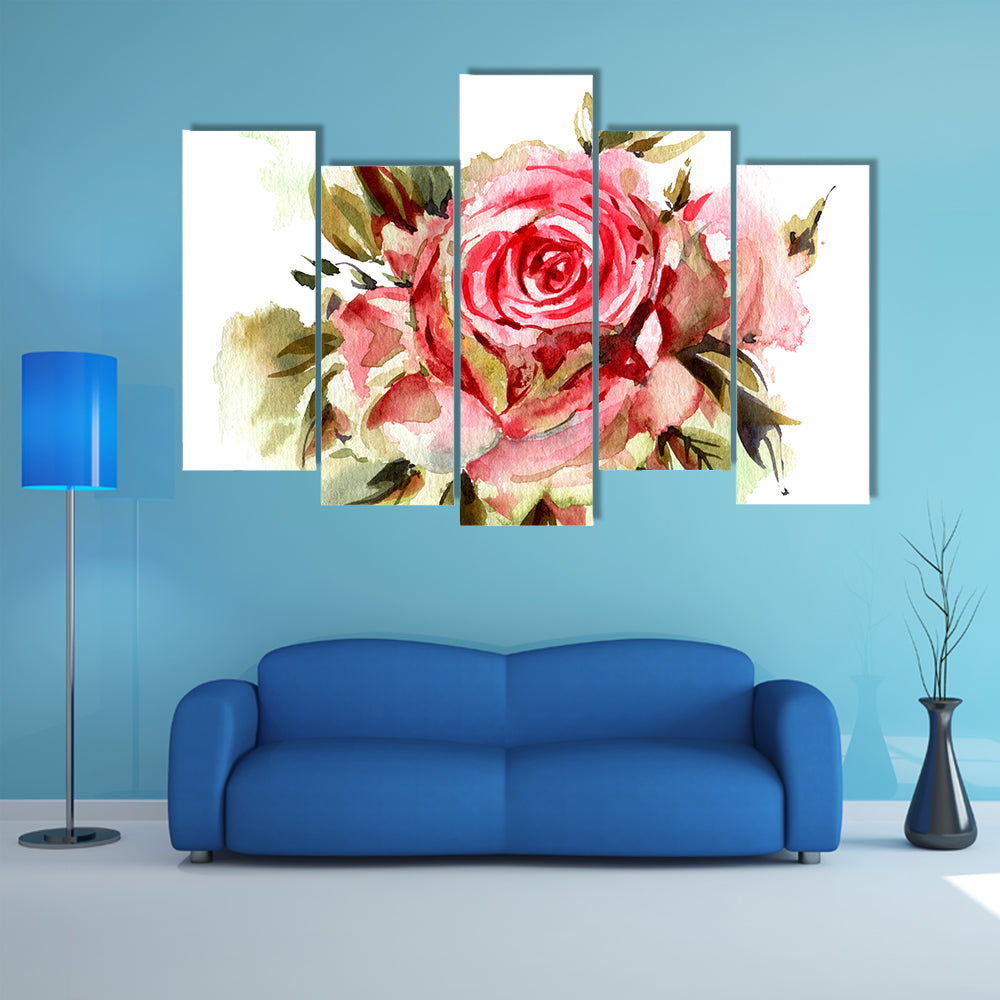 Red Watercolor Roses Canvas Wall Art