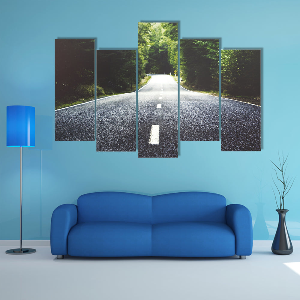 Summer Country Road Through Forest Canvas Wall Art