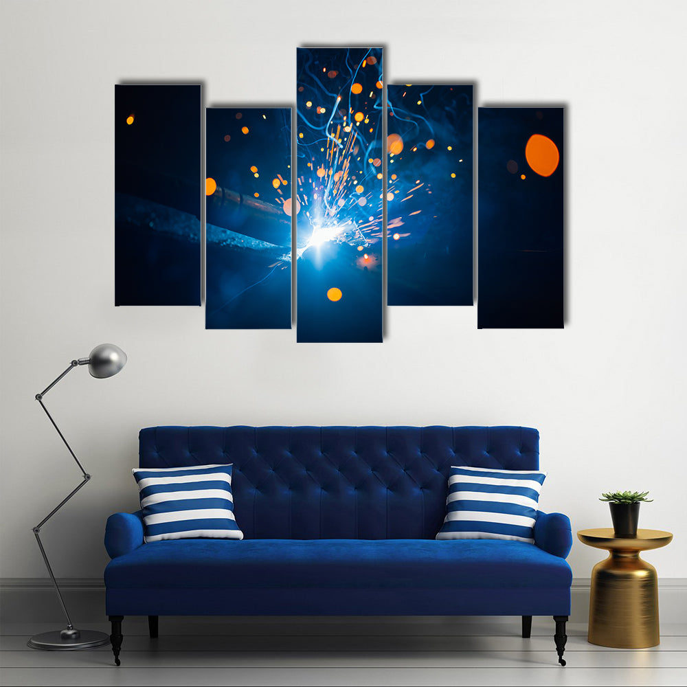 Welding Arc with Blue Smoke and Sparks Canvas Wall Art