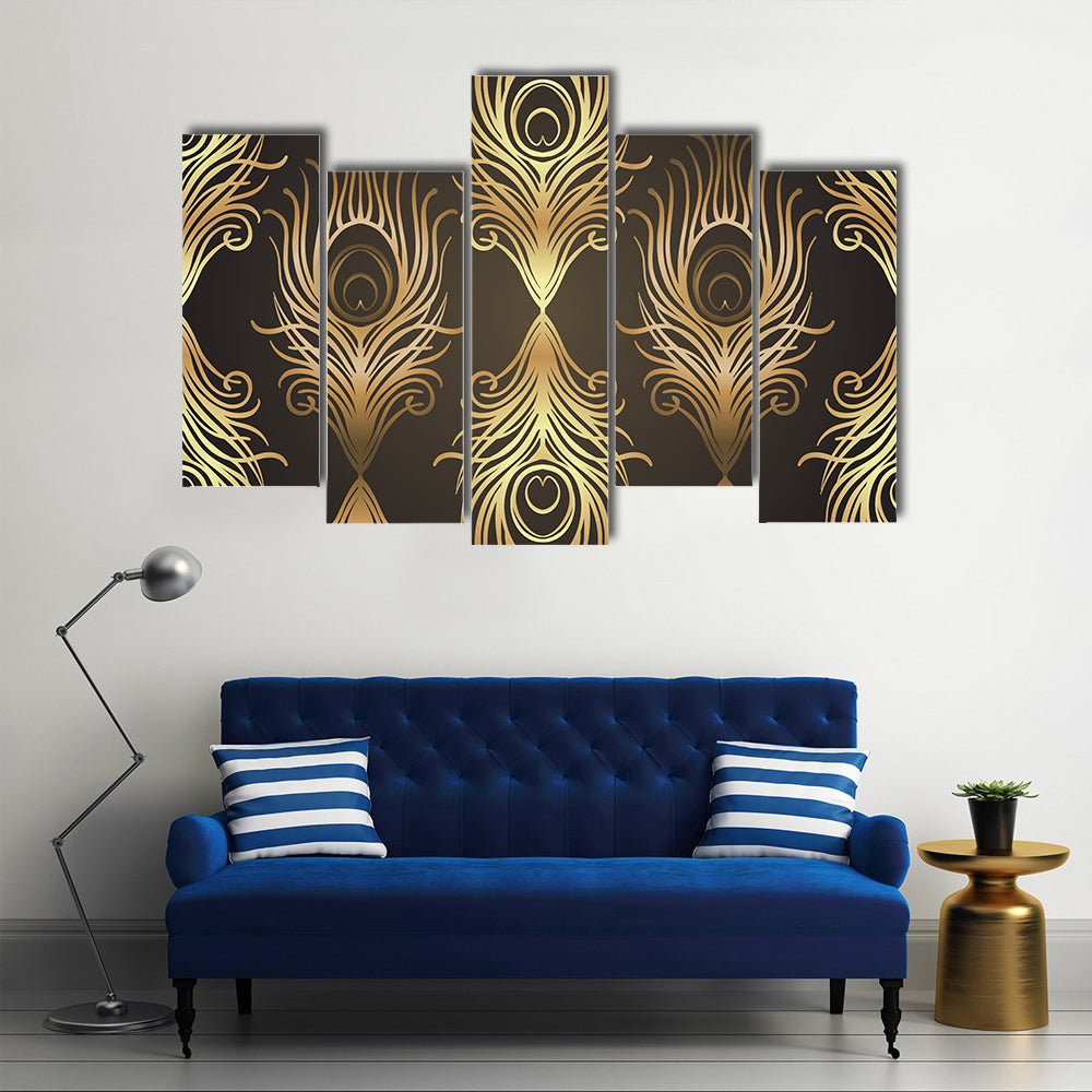 Gold and Black Peacock Feather Mandala Canvas Wall Art