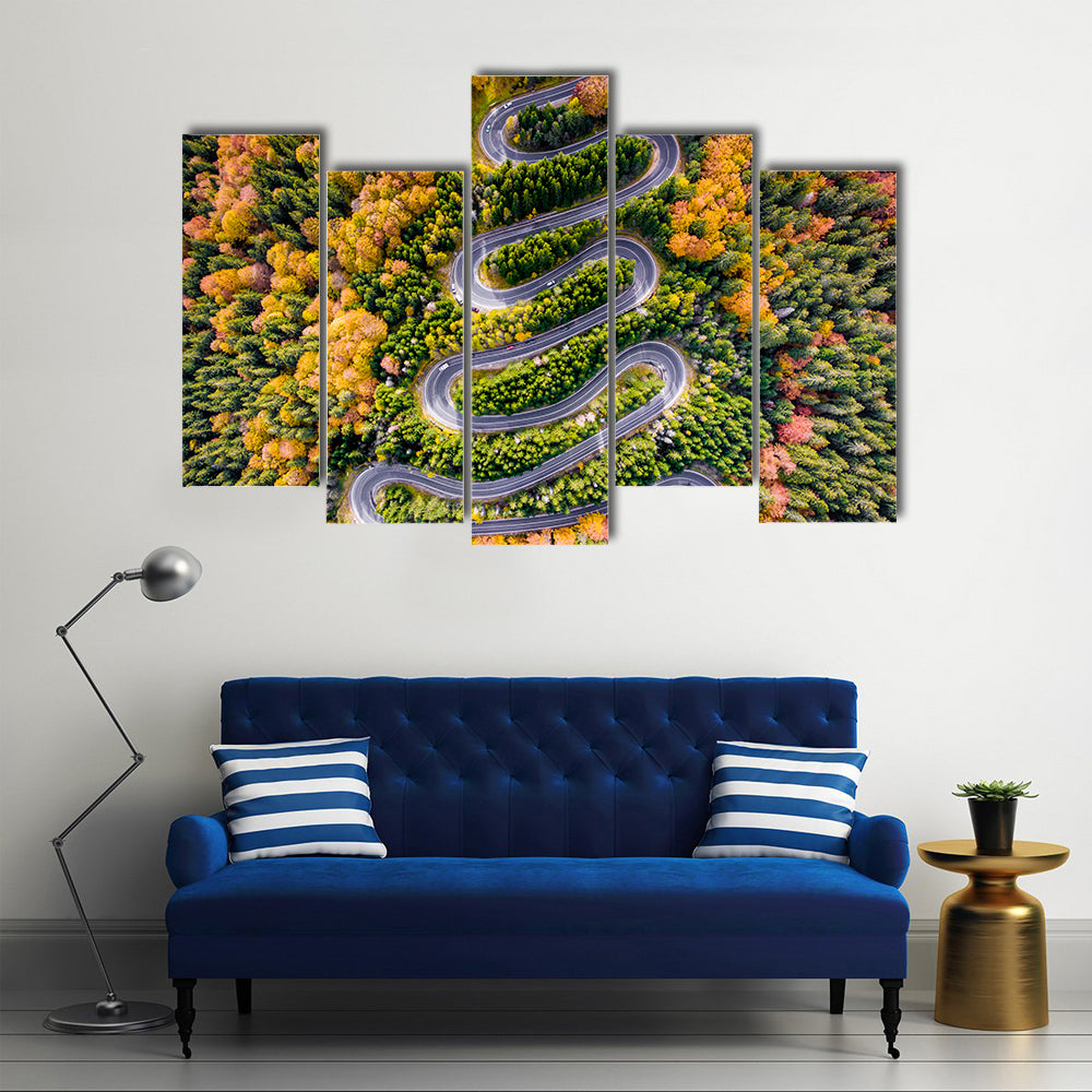 Autumn Winding Road In The Forest Canvas Wall Art