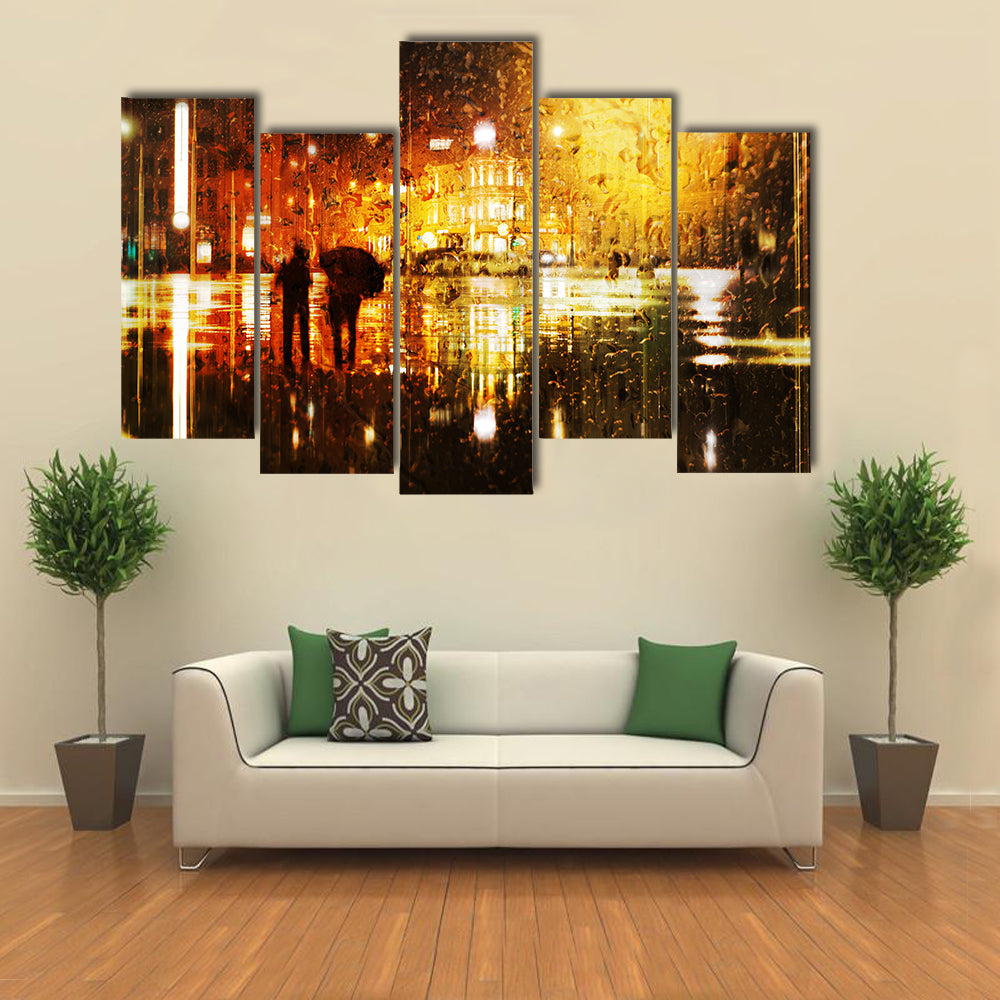 The Couple At The Rain In The City Canvas Wall Art