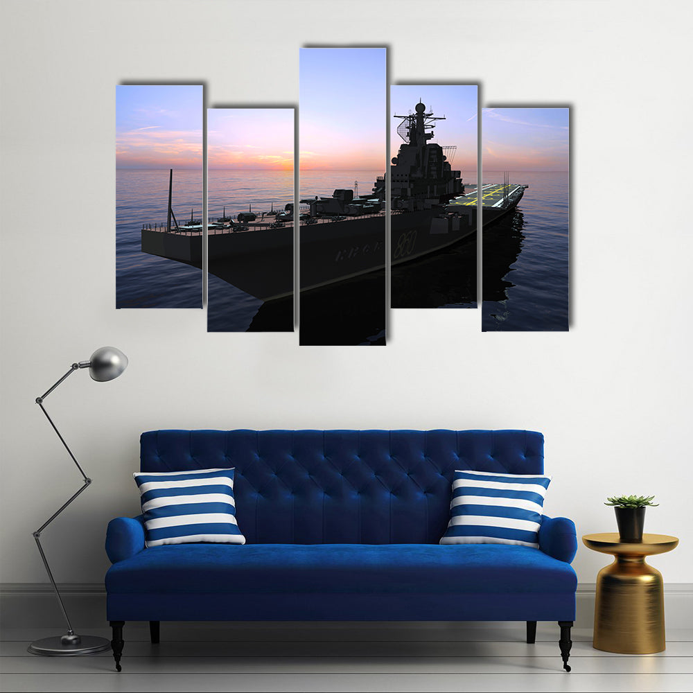 Naval Warship at Sunset Canvas Wall Art