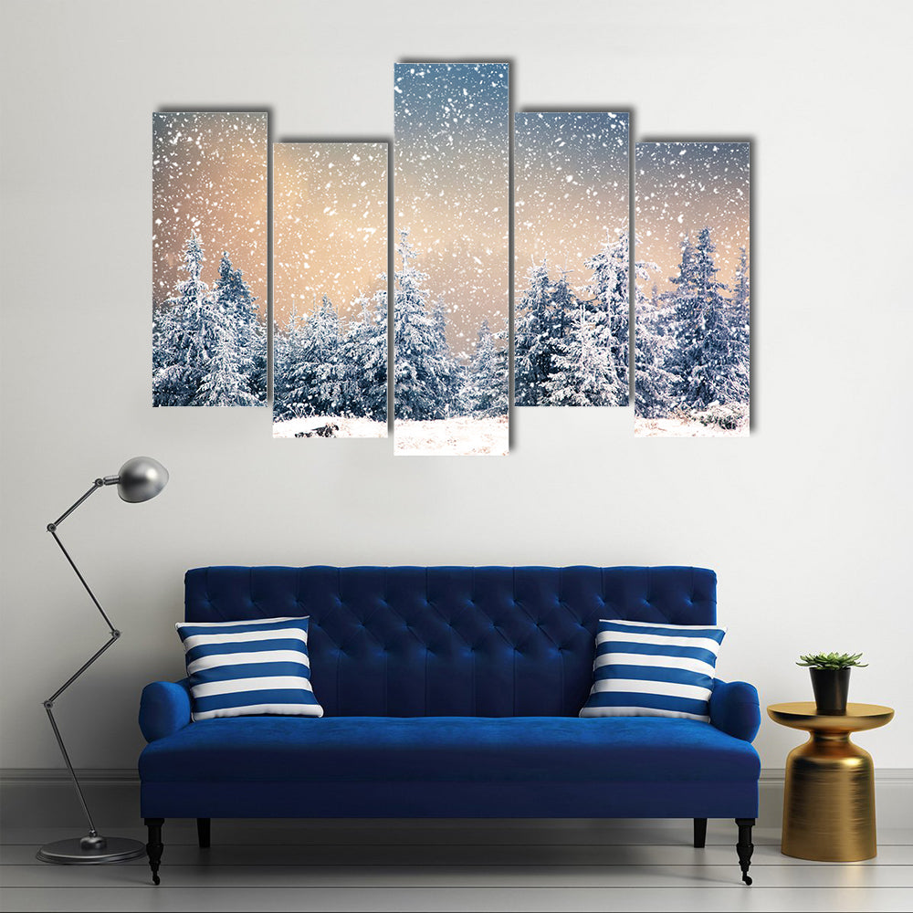 Snowy Fir Trees In The Mountains Canvas Wall Art