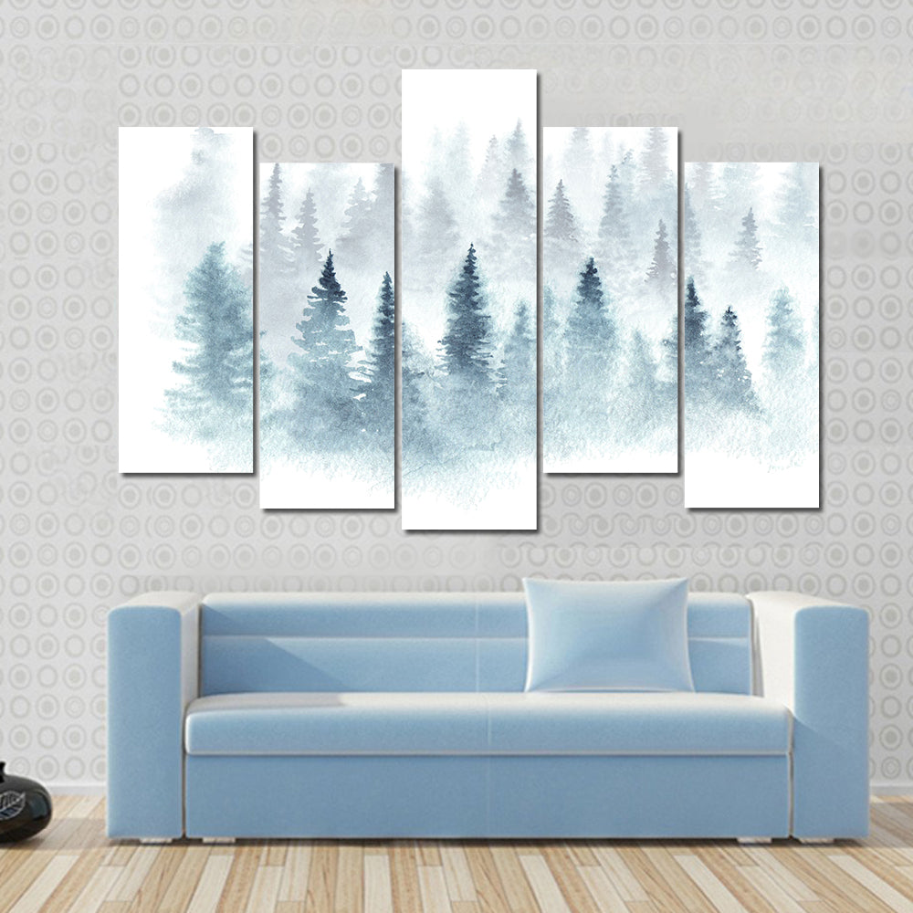 Winter Forest In Fog Canvas Wall Art