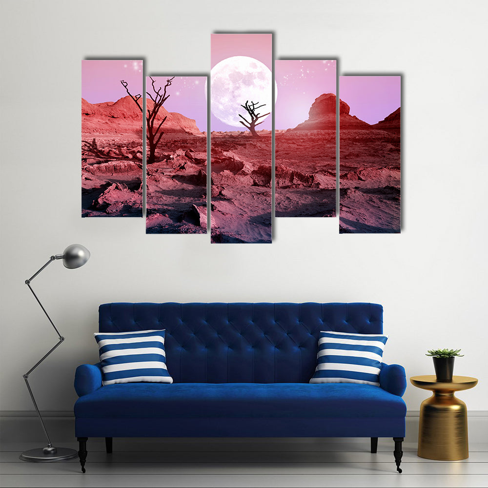 Lonely Dry Trees In Desert Canvas Wall Art
