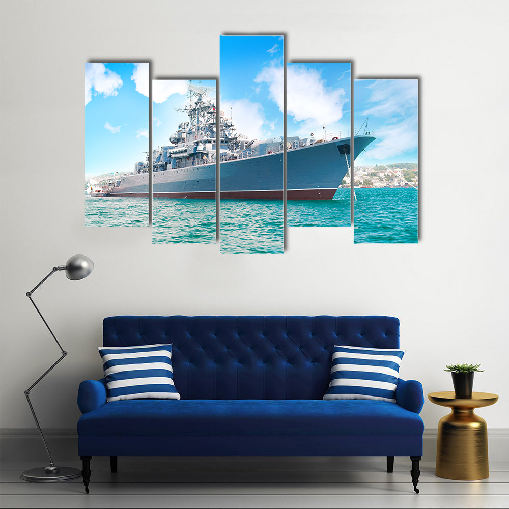 Military Navy Ship In The Bay Canvas Wall Art
