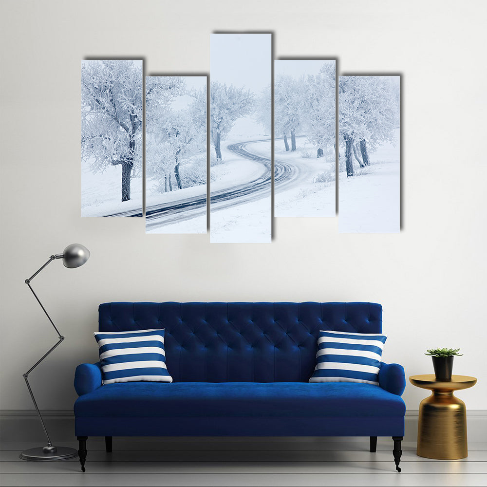 Snowy Winter Road Canvas Wall Art