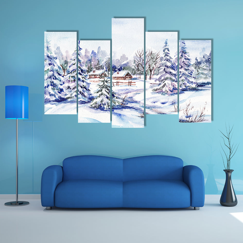 Scenic Winter Village Landscape Canvas Wall Art