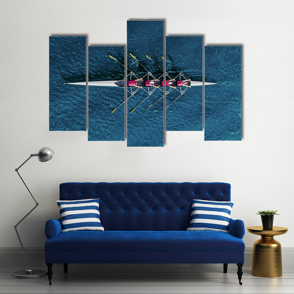 Women`s Rowing Team On Blue Water Canvas Wall Art