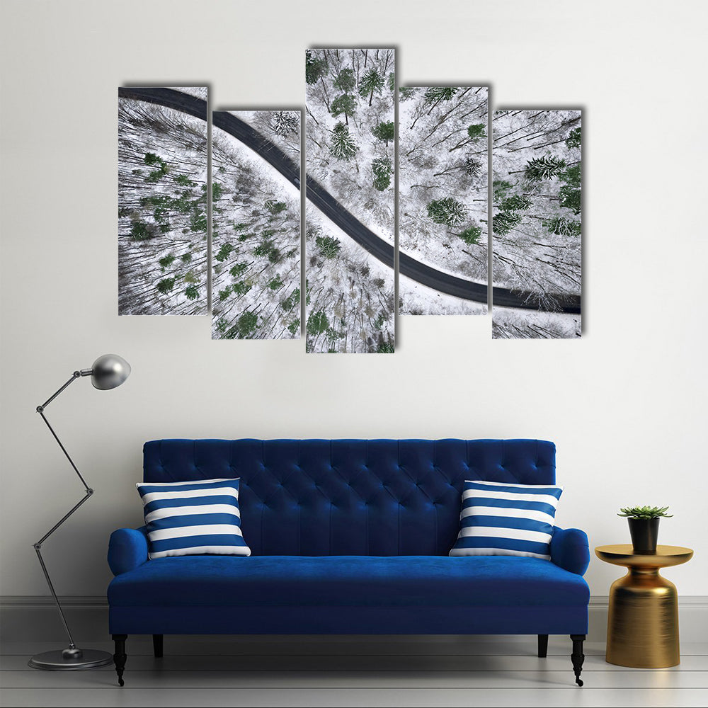 Winter Road In Snowy Forest Canvas Wall Art