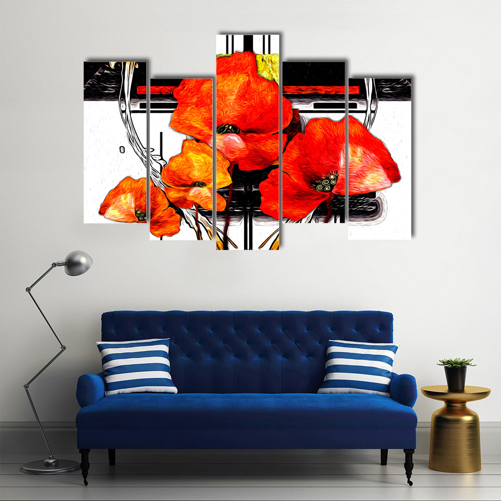 Red and Orange Poppies Abstract Illustration Canvas Wall Art