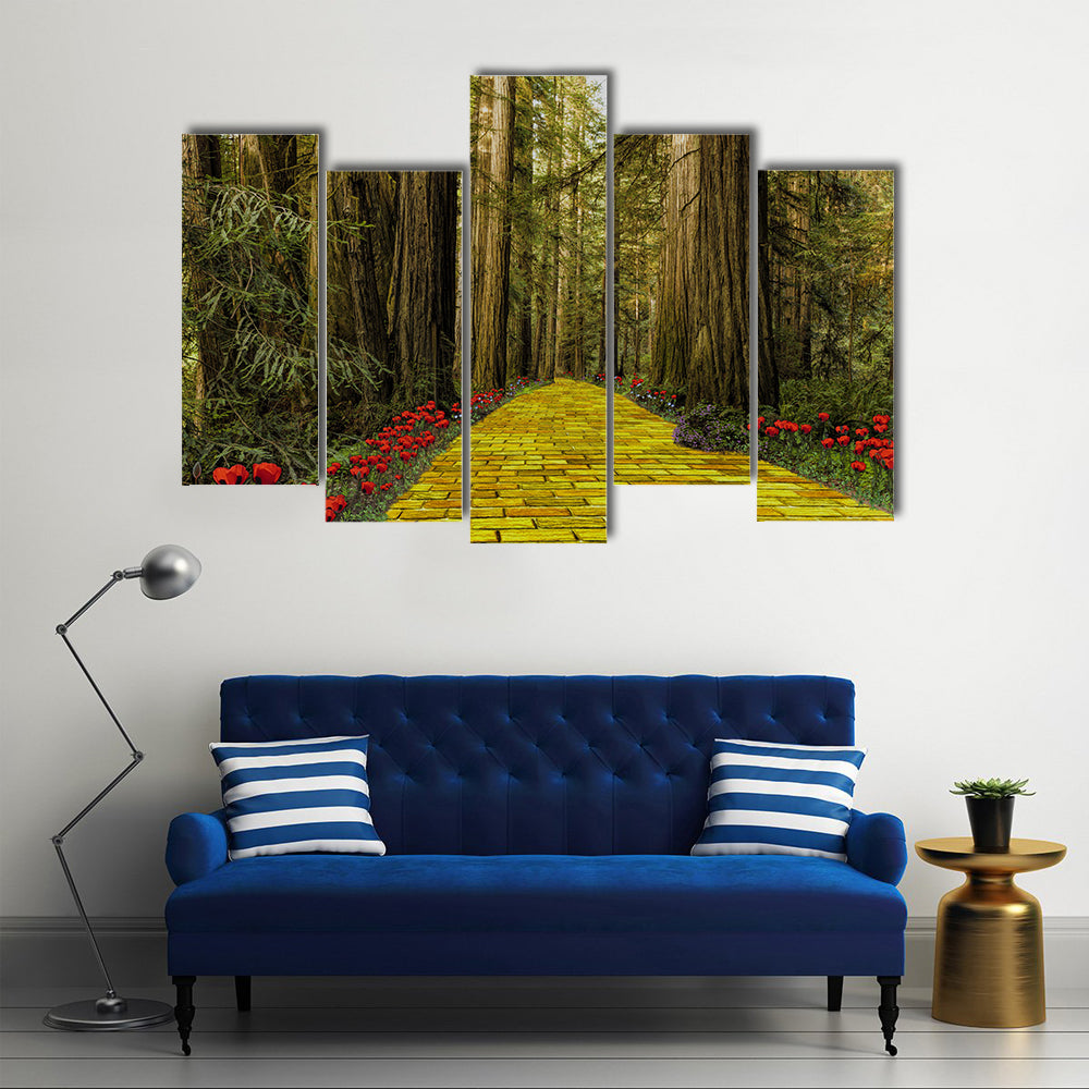 Yellow Brick Road Path In Garden Canvas Wall Art