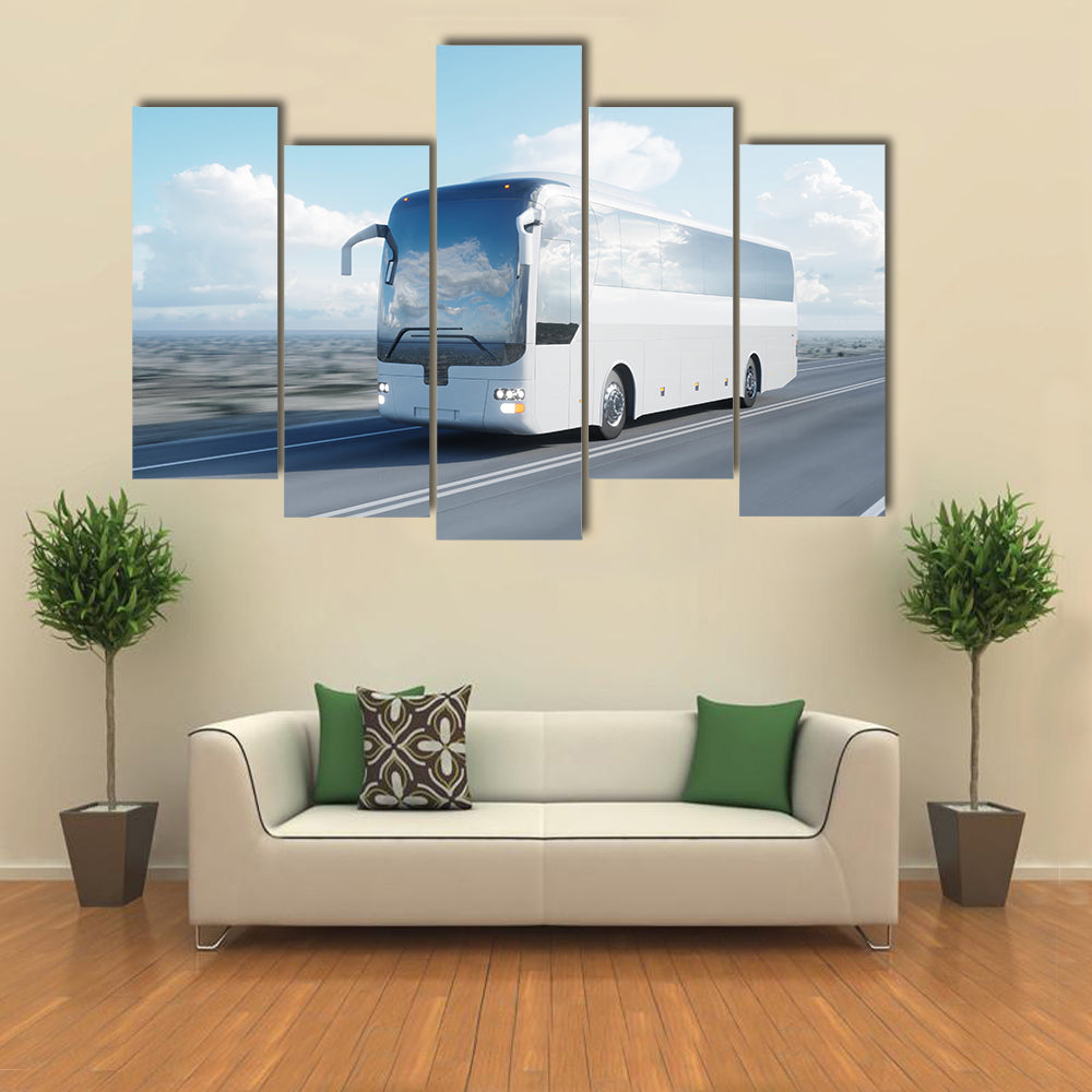 White Coach Bus on Highway Canvas Wall Art