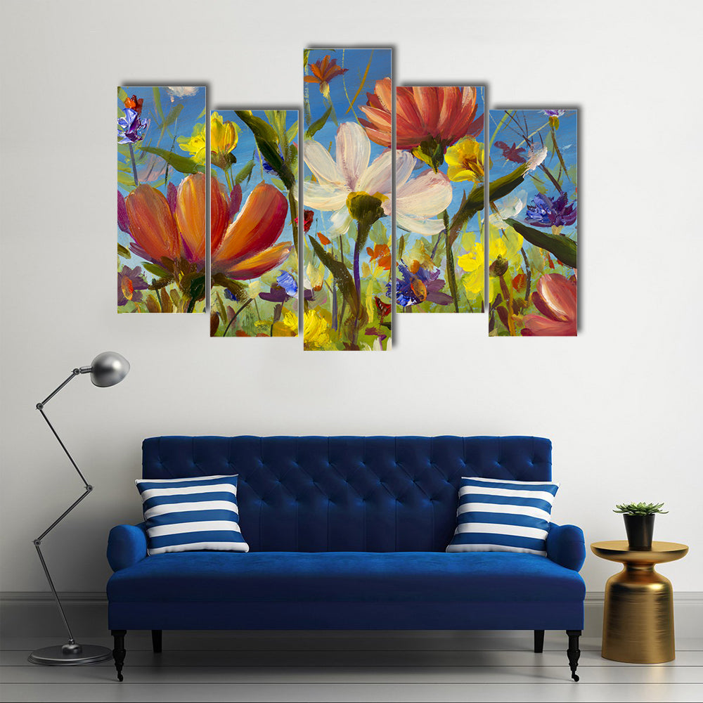 Vibrant Wildflower Meadow with Daisies Canvas Wall Art