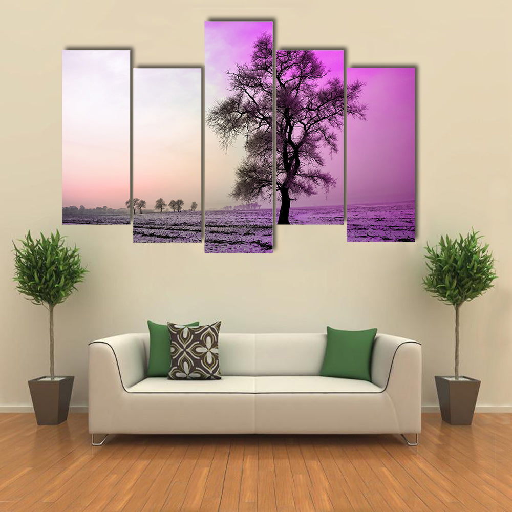 Winter Landscape In Morning Canvas Wall Art