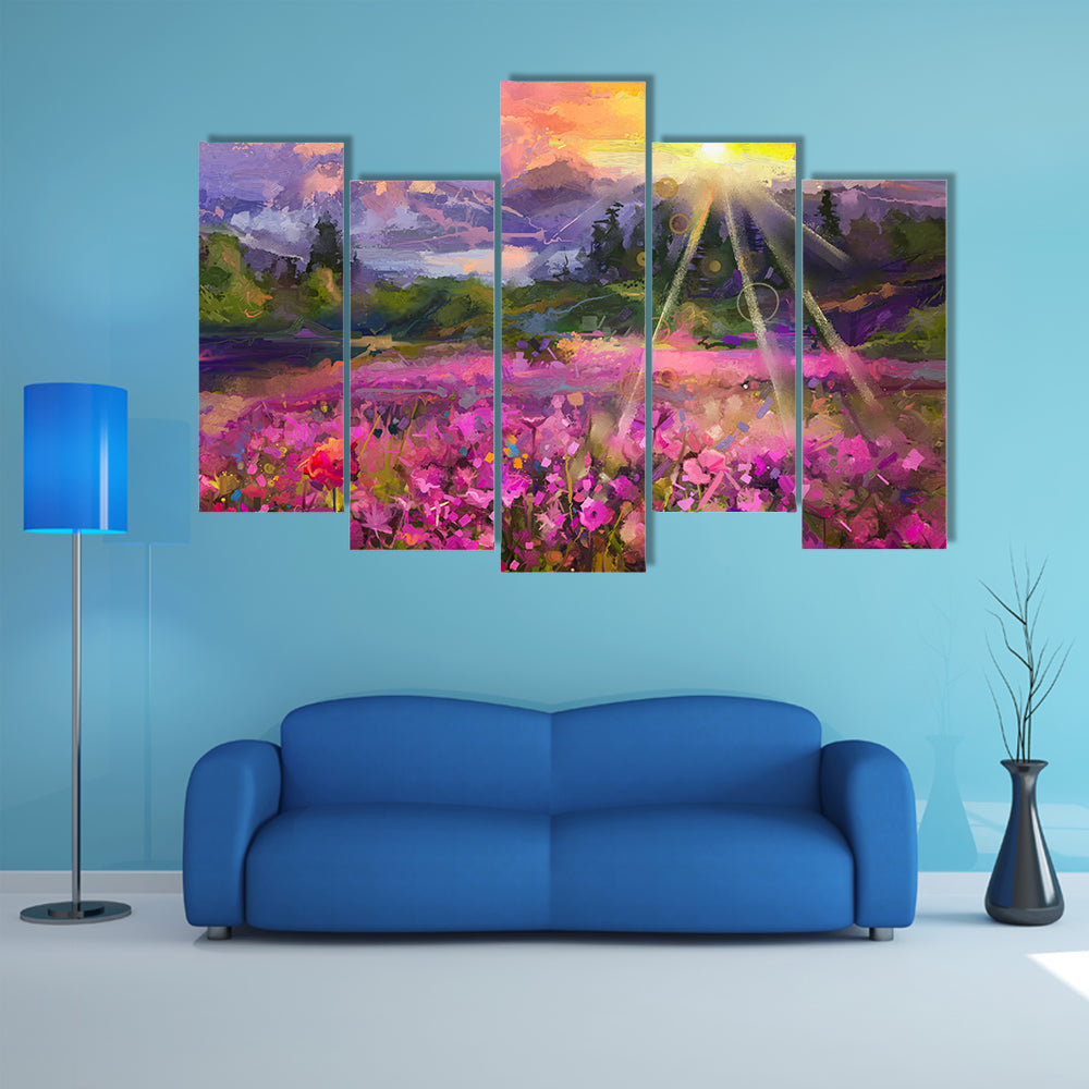 Purple Cosmos Meadow at Golden Hour Canvas Wall Art