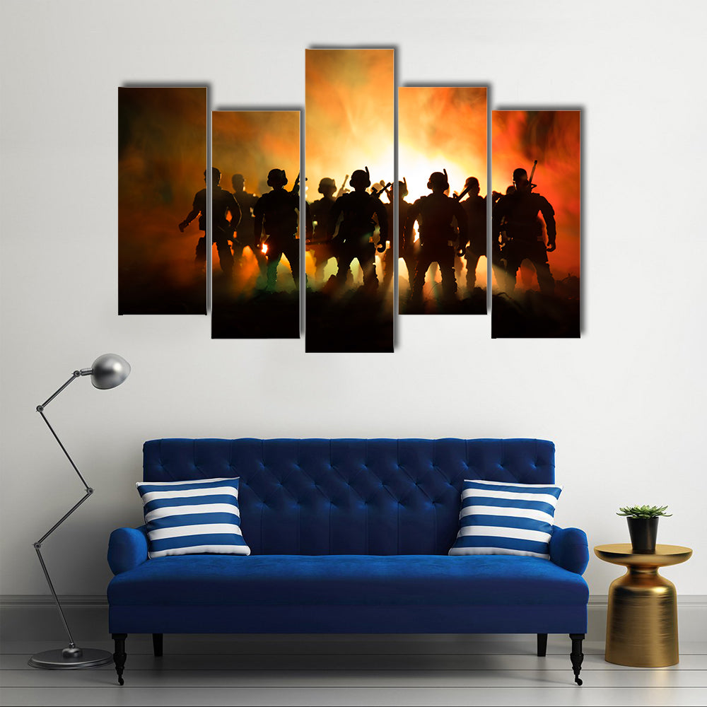 Military Silhouettes in Amber Haze Canvas Wall Art