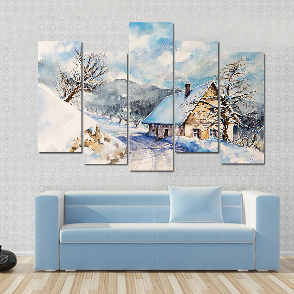 Heavy Snowfall In Winter Mountains Canvas Wall Art