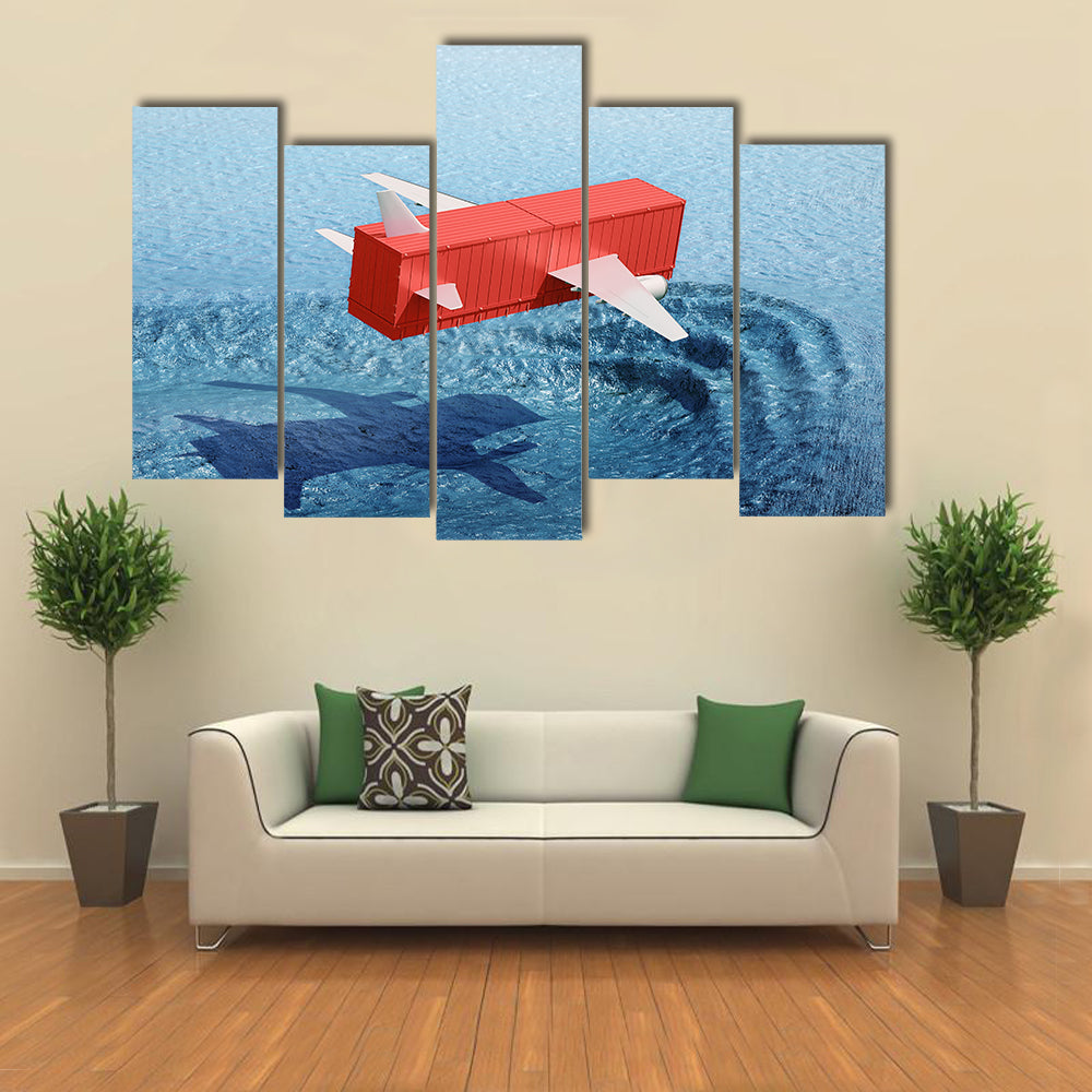 Shipping Container Airplane Over Whale Shadow Canvas Wall Art