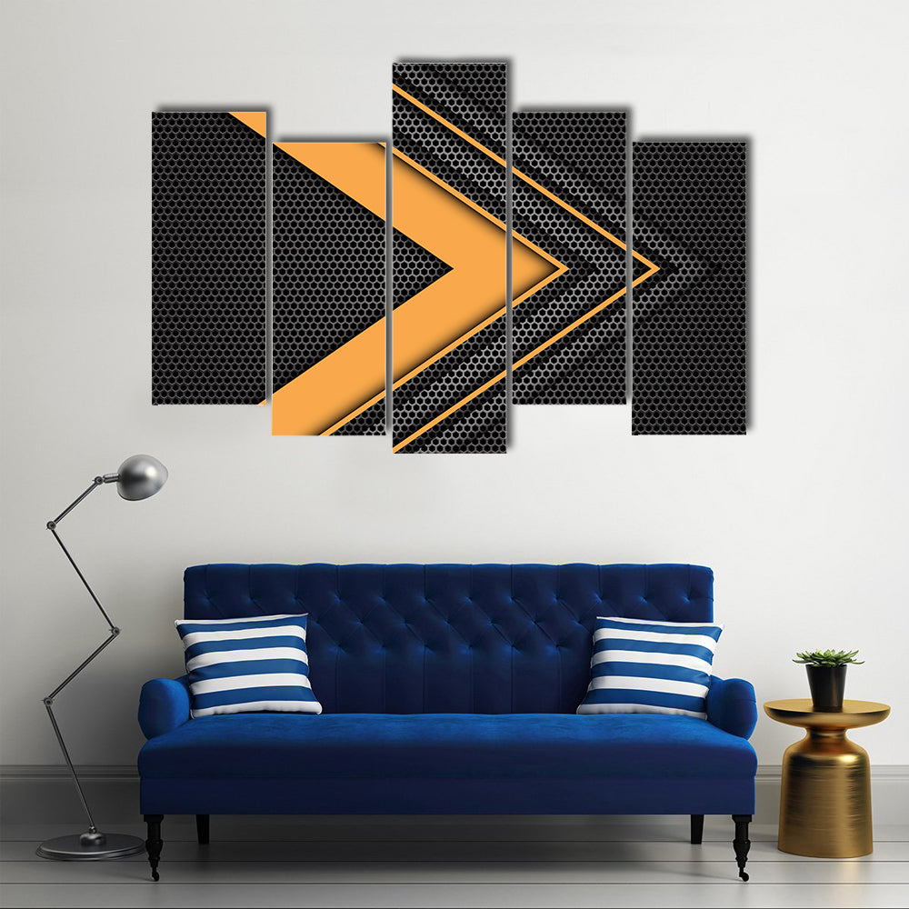 Geometric Orange Chevron Arrow with Honeycomb Texture Canvas Wall Art