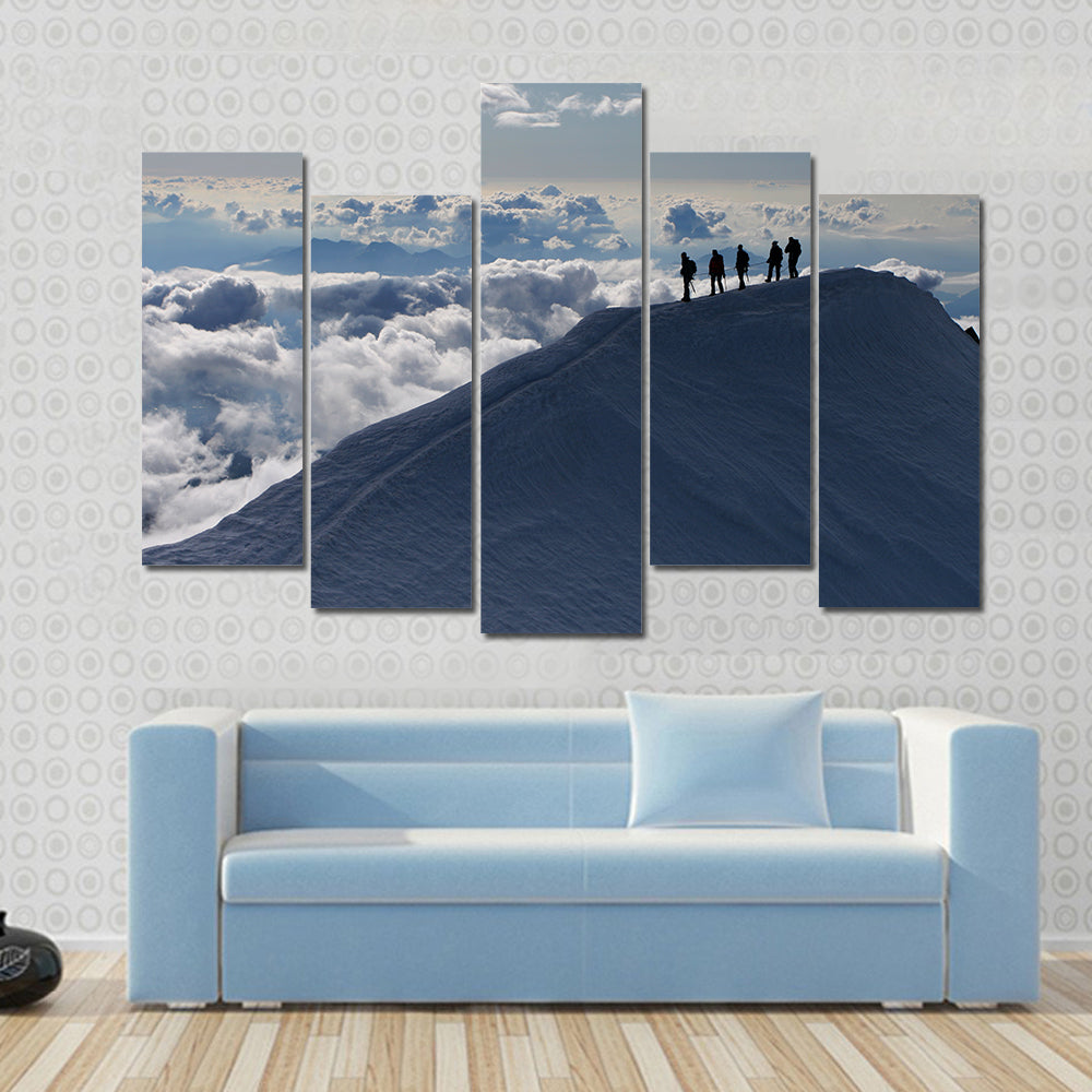 Climbers On Mountain Top Canvas Wall Art