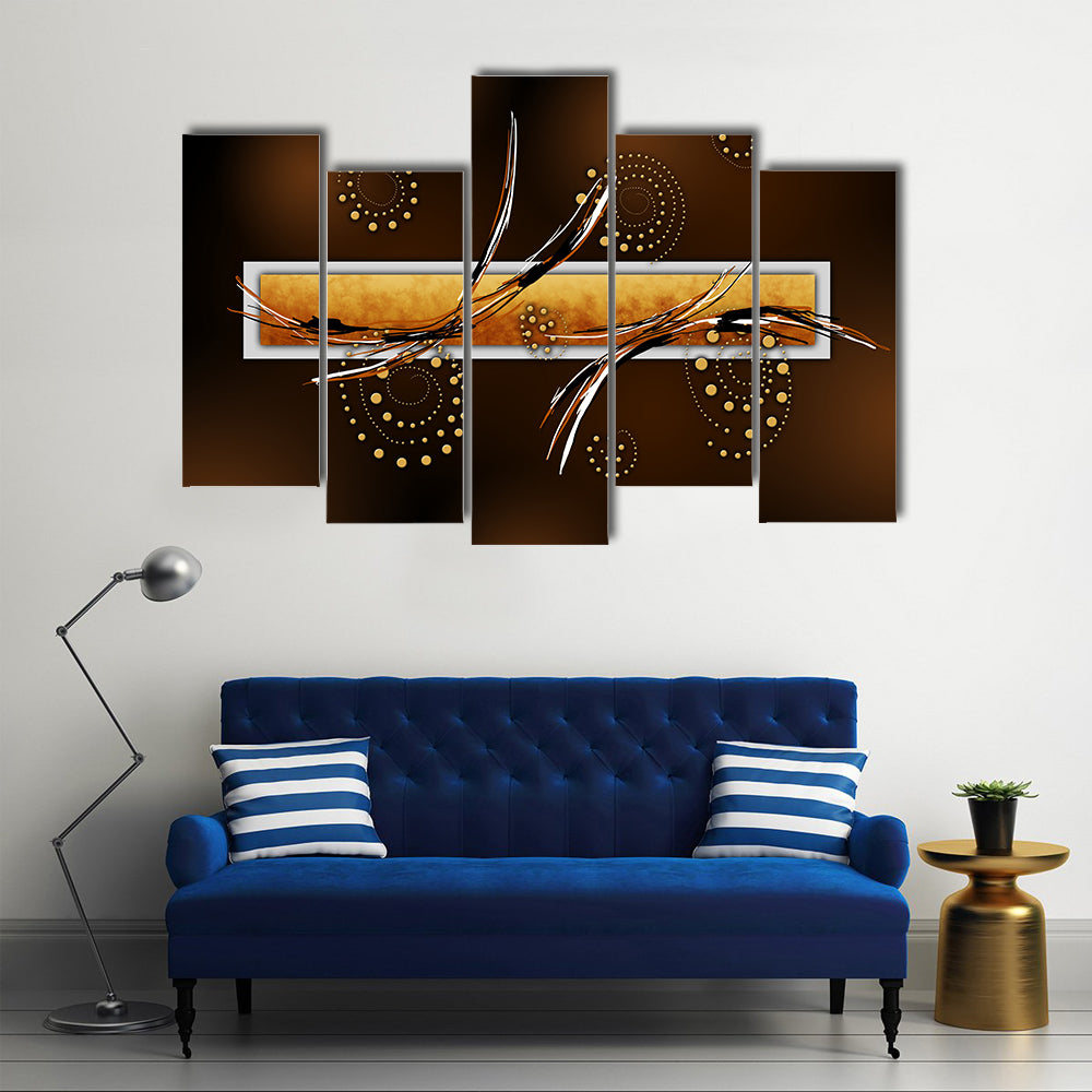 Ochre Rectangle with Gold Spiral Dots Canvas Wall Art