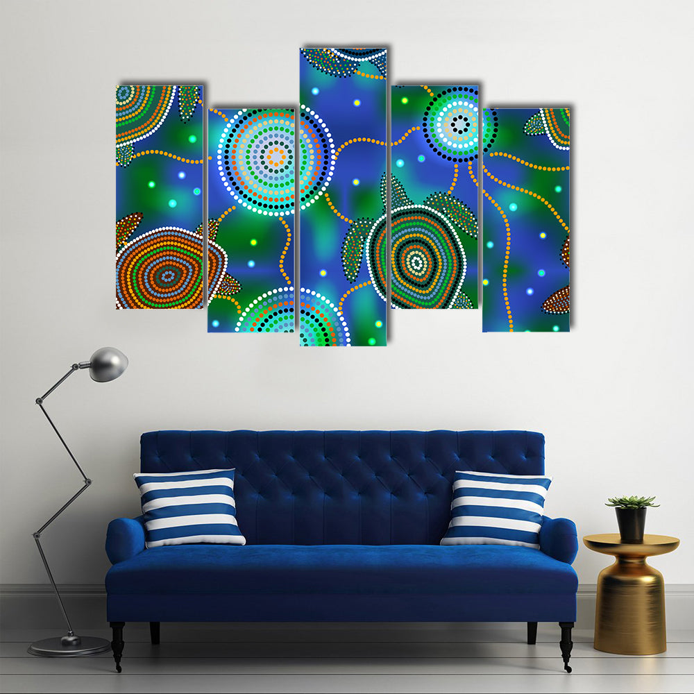 Aboriginal Dot Sea Turtles and Jellyfish Canvas Wall Art