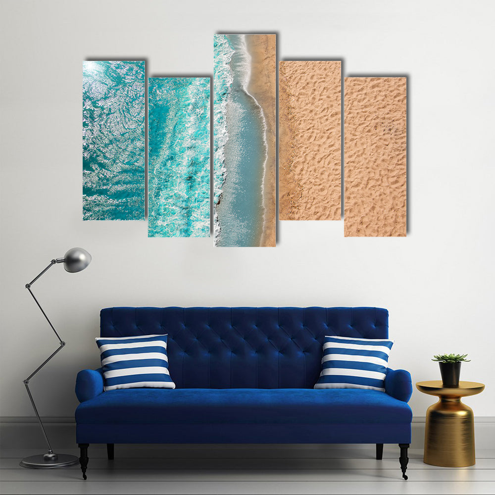 Coastline Beach Ocean Waves With Foam On The Sand Canvas Wall Art