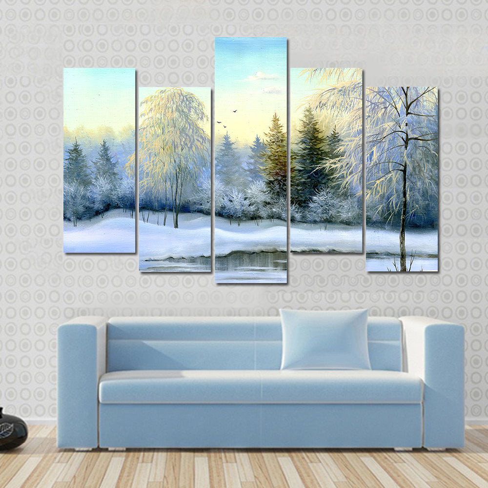 Frozen Lake In Winter Wood Canvas Wall Art