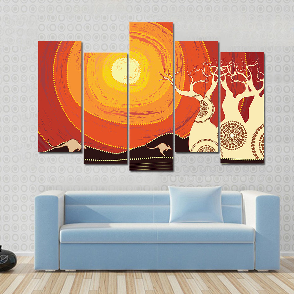 Baobab Trees and Kangaroos at Sunset Canvas Wall Art